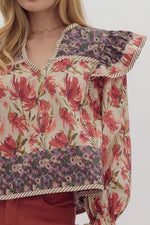 Multi Print Mix Blouse: Berry