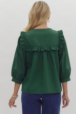 Hunter Green Top with Pearl Embellishments