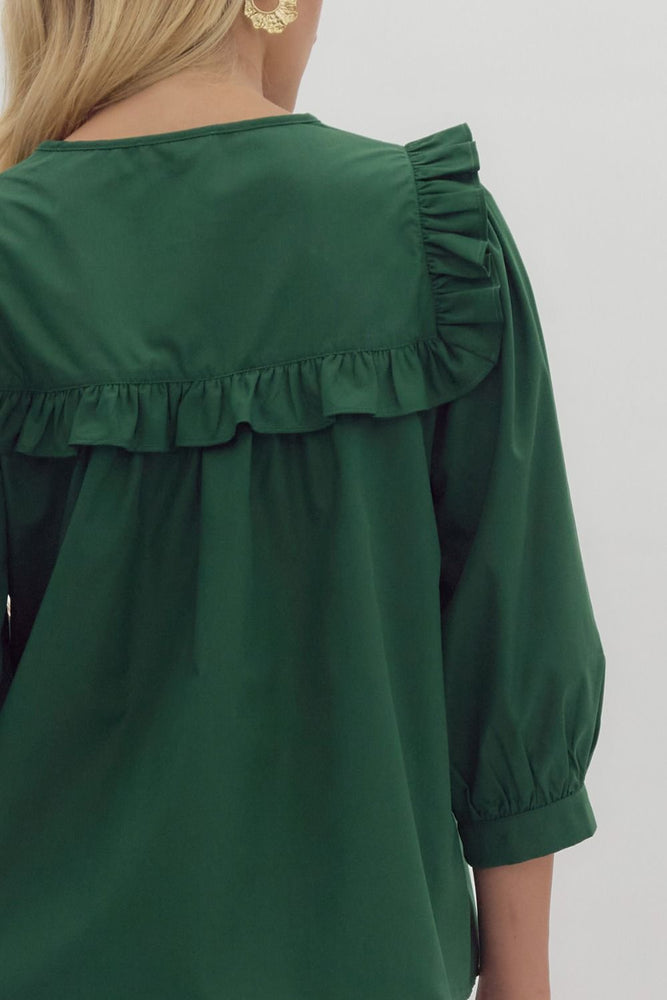 Hunter Green Top with Pearl Embellishments