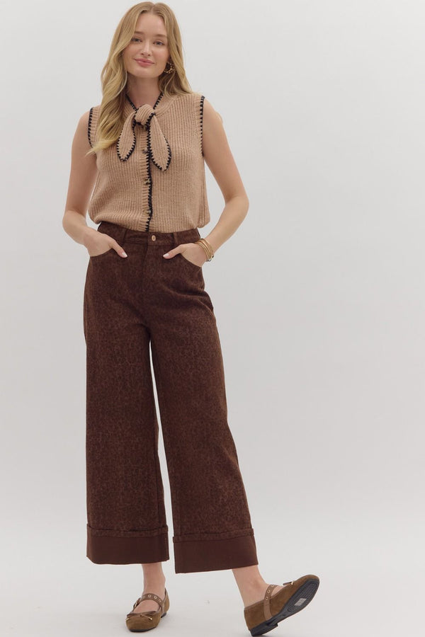 Leopard print high waist wide leg pants