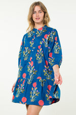 Mid Sleeve Flower Print Maxi Dress