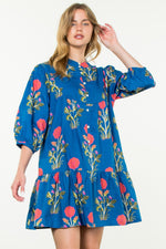 Mid Sleeve Flower Print Maxi Dress