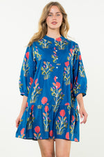 Mid Sleeve Flower Print Maxi Dress