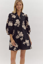 Floral print V-neck Mini Dress Black and Cream