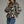 Print Ecru Long Puff Sleeve Top w High Neckline & Button Detail