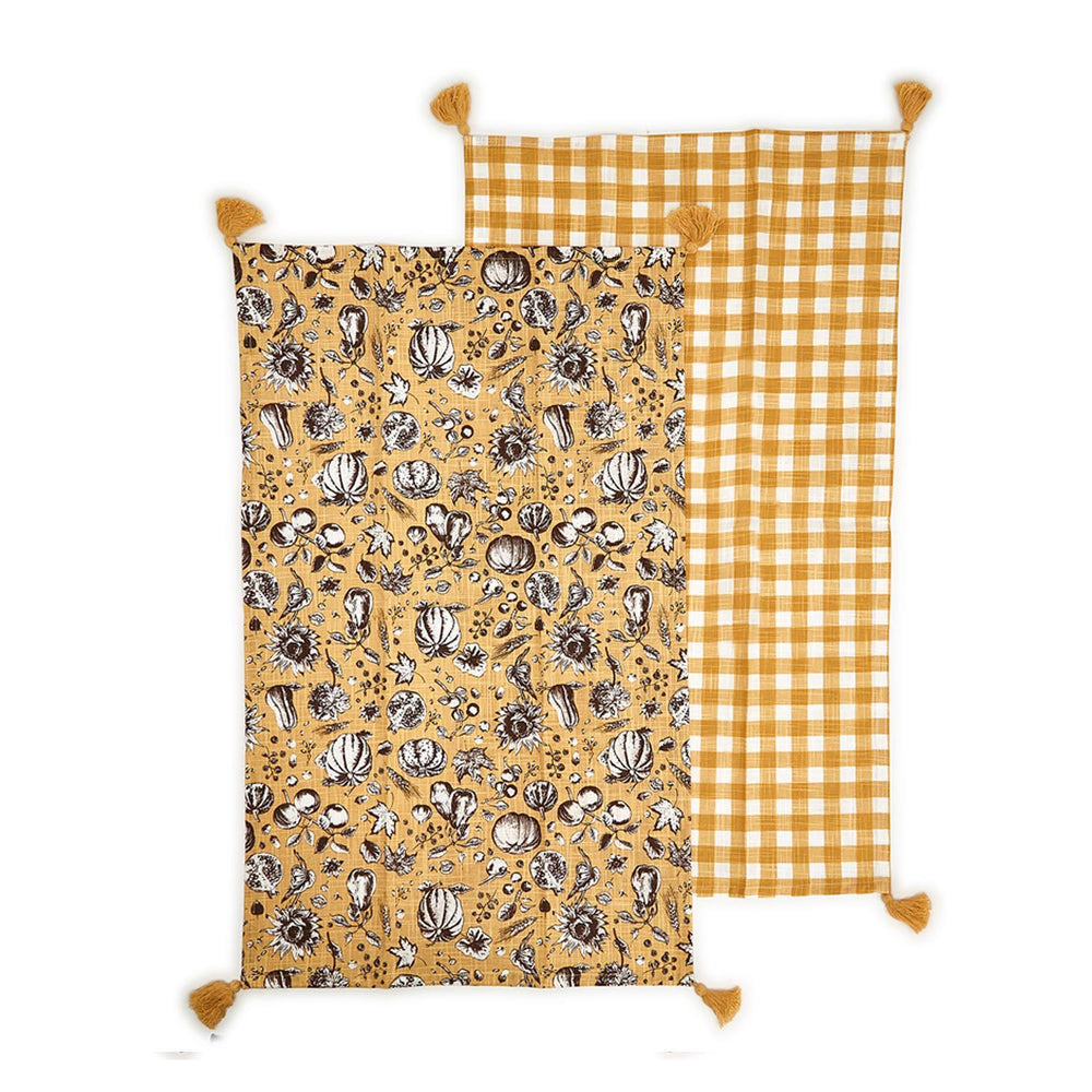 AUTUMN SOIREE S/2 DISH TOWELS WITH TASSELS