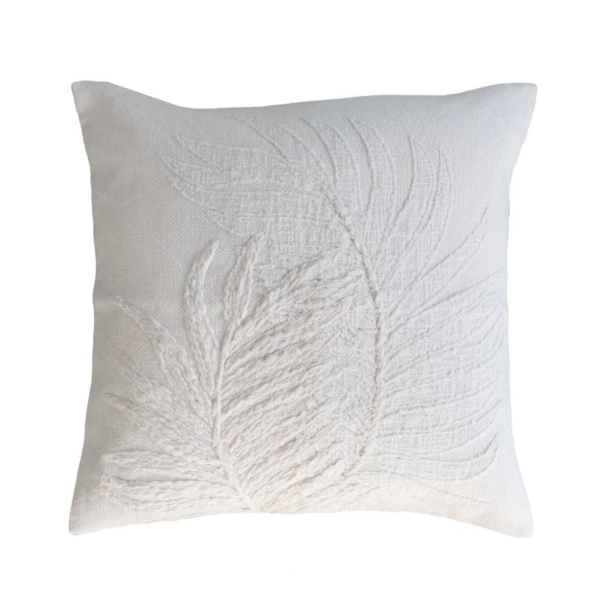 20" Cotton Pillow w/ Botanical Embroidery