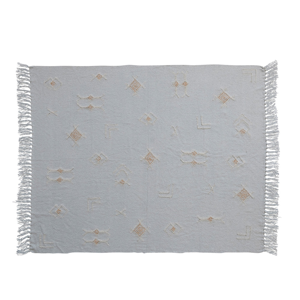 Cotton Throw w/ Embroidered Moroccan Pattern