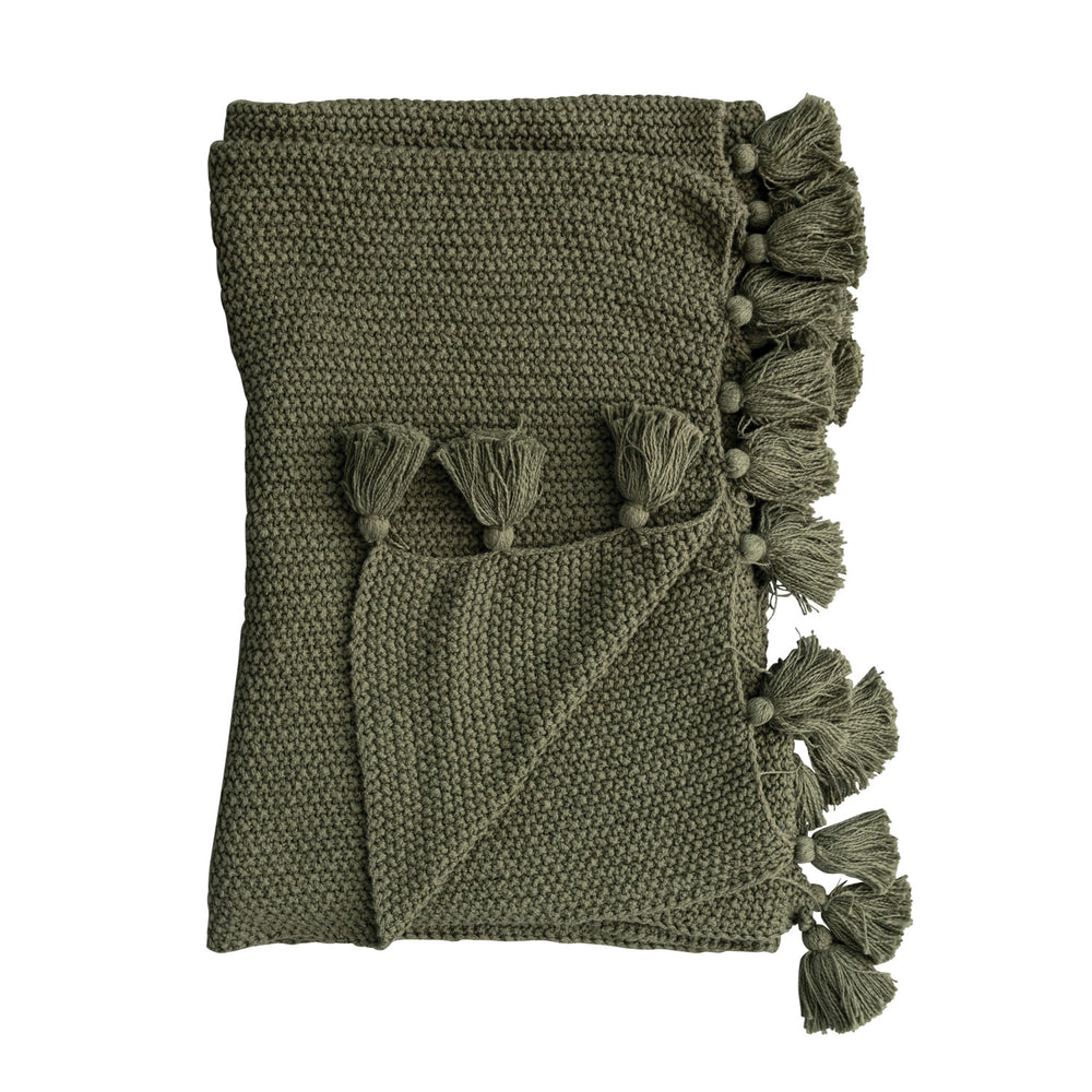 Cotton Knit Throw w/ Tassels