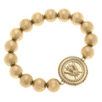 Lizette Bee Medallion Ball Bead Stretch Bracelet in Worn Gold