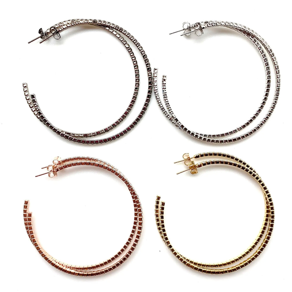 Silver Pave Flex Hoops