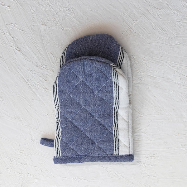 Cotton Oven Mitt w/ Stripes, Blue & White