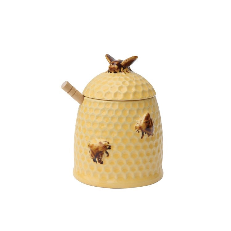 Bee Honey Jar with Wooden Dipper