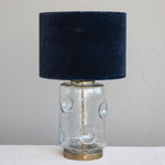 Glass & Metal Table Lamp w/ Debossed Circles, & Interior Gold Foil Cotton Velvet Shade