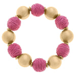 Demi Raffia and Ball Bead Stretch Bracelet in Pink
