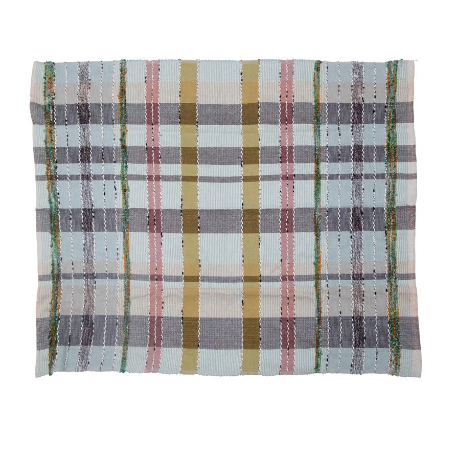 Woven Cotton and Wool Madras Plaid Throw