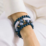 Marcie Chinoiserie & Wood Bracelets in Navy - Set of 3