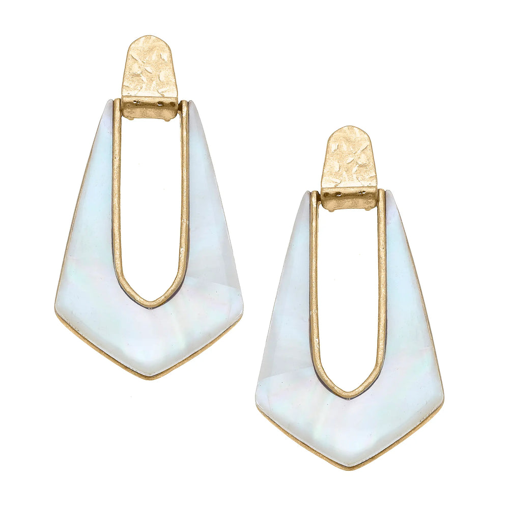 Geometric Teardrop Earrings in Mother of Pearl Shell