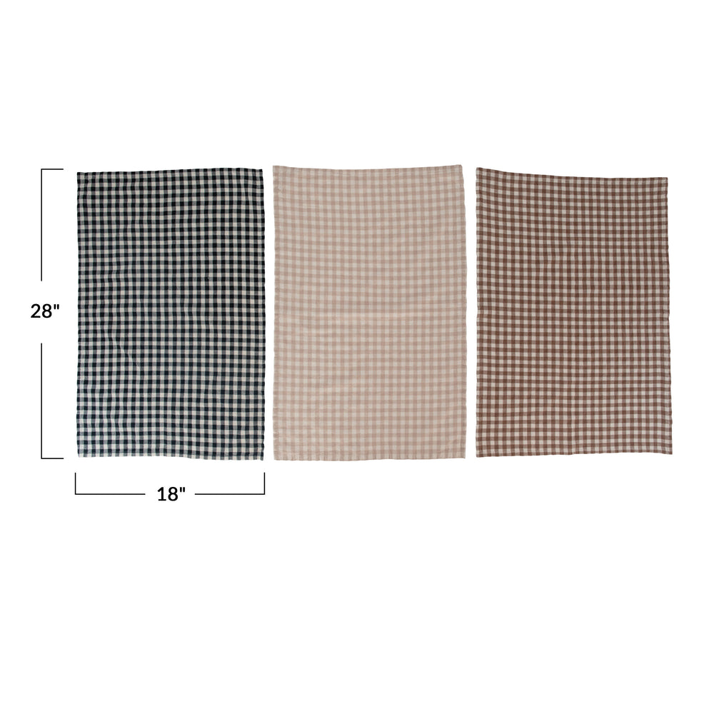 Woven Cotton Tea Towel, Check Pattern, 3 Colors