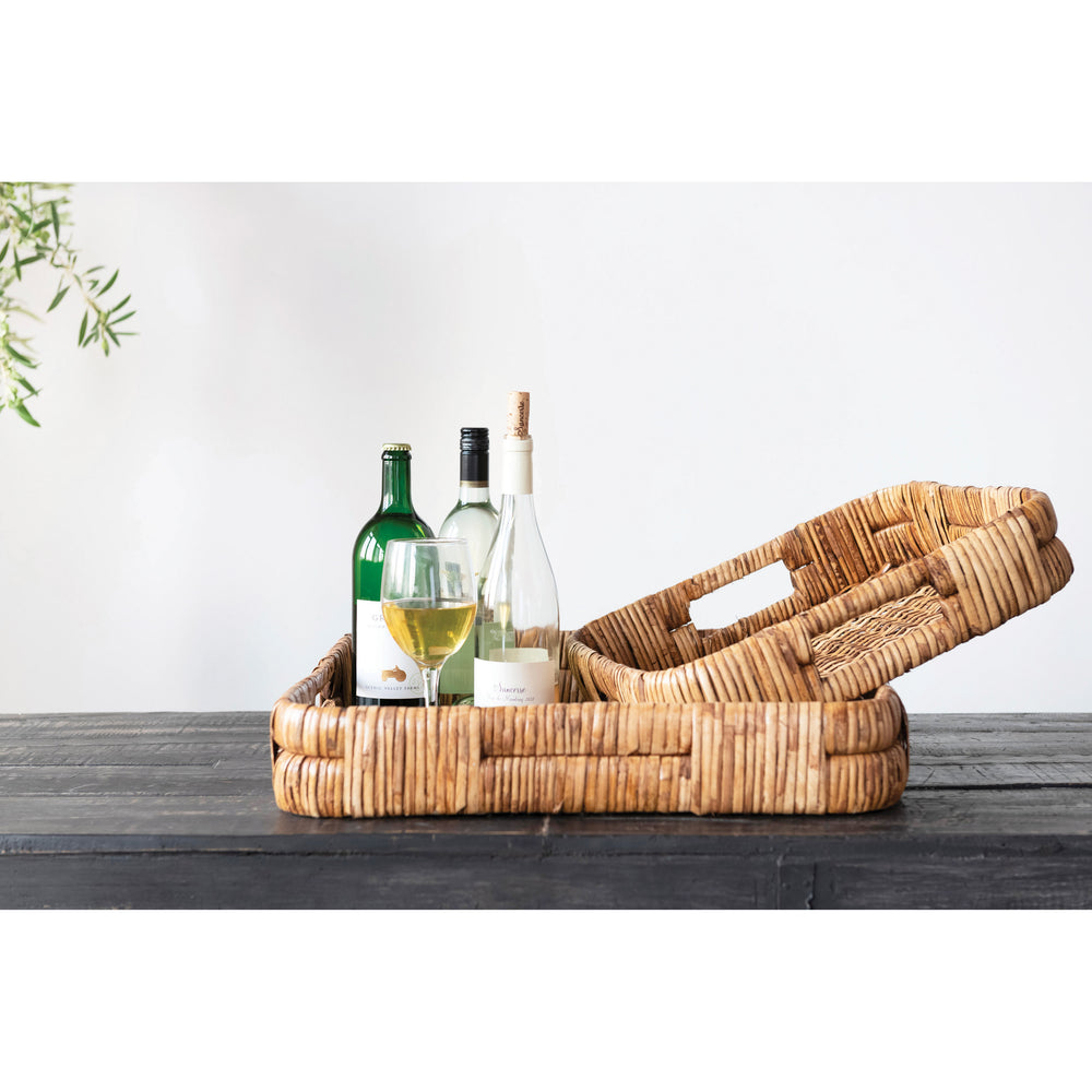 Hand-Woven Rattan Trays with Handles