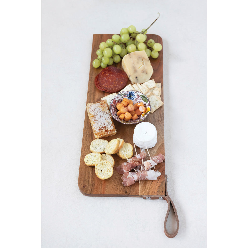 Acacia Wood Cheese/Cutting Board with Leather Strap