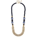 Monroe Chinoiserie & Painted Wood Necklace in Navy