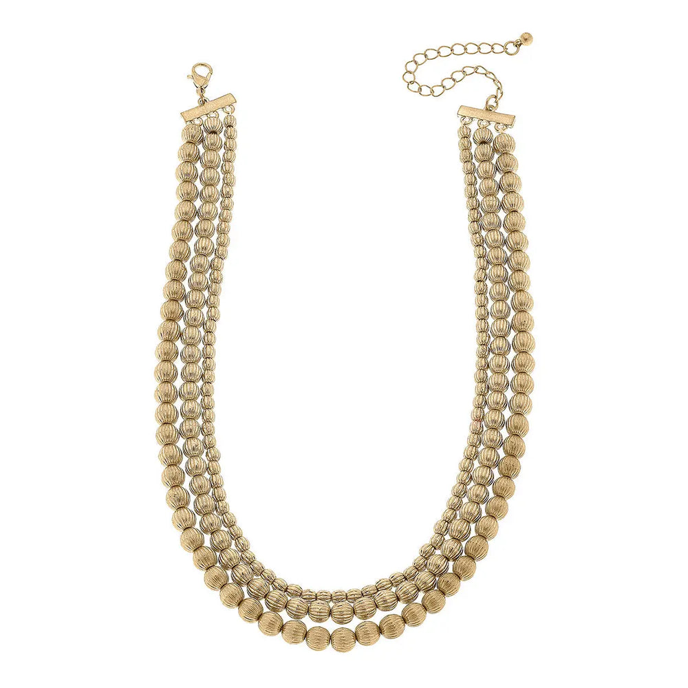 Iliana Ribbed Metal Layered Necklace in Worn Gold