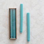 Unscented Hobnail Taper Candles in Box, Cyan