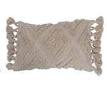 Woven Cotton Slub Lumbar Pillow w/ Tufted Design & Tassels