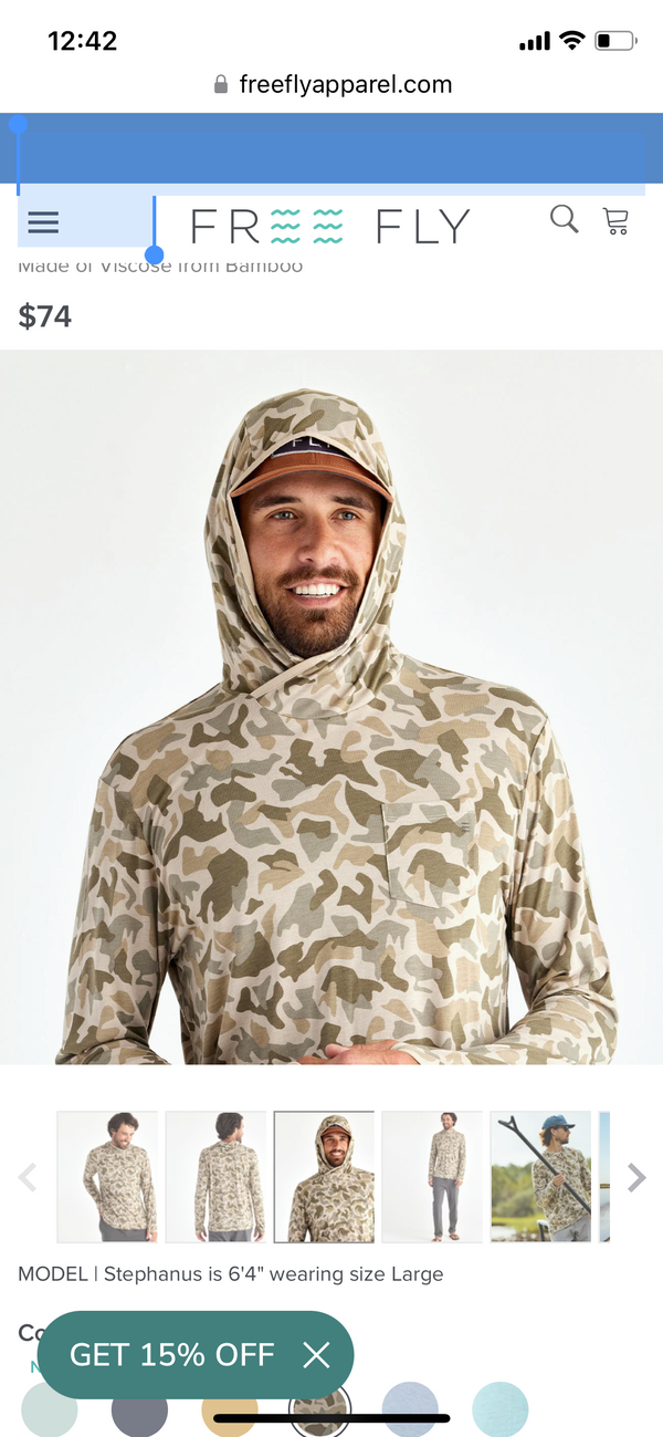 Men's Bamboo Lightweight Hoody Barrier Island Camo