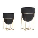 Black Metal Planters with Gold Finish Stands
