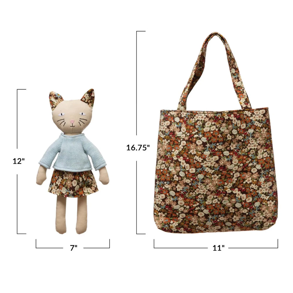 Cat Doll w/ Flowered Tote
