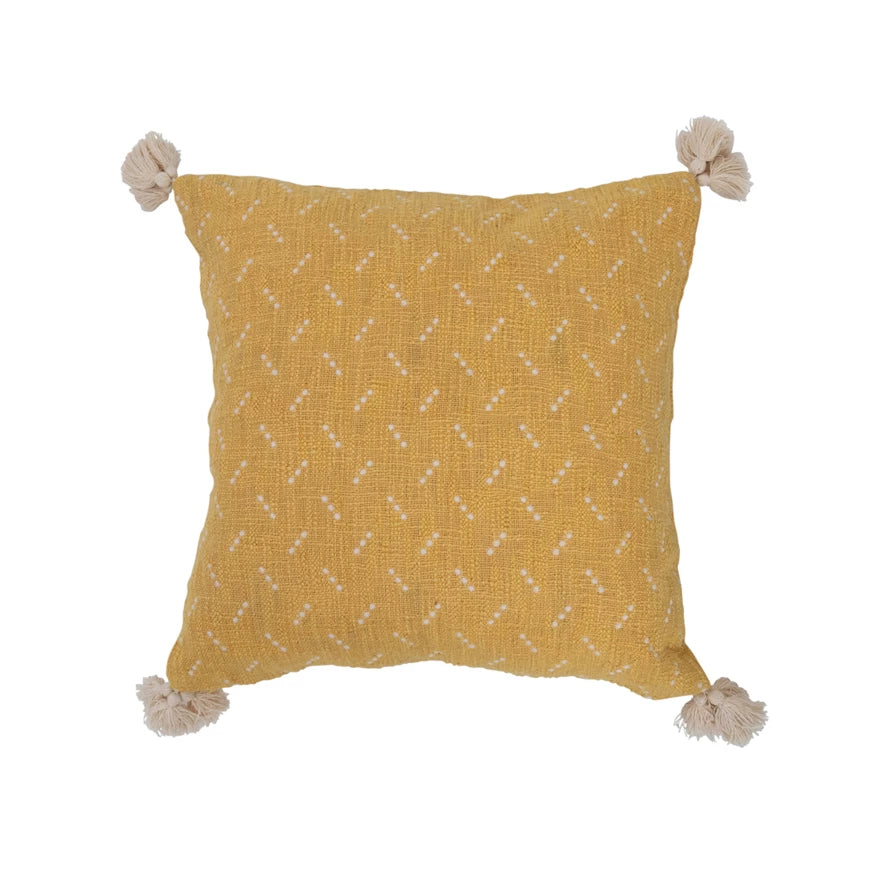 Cotton Slub Pillow w/ Embroidered Dots & Tassels