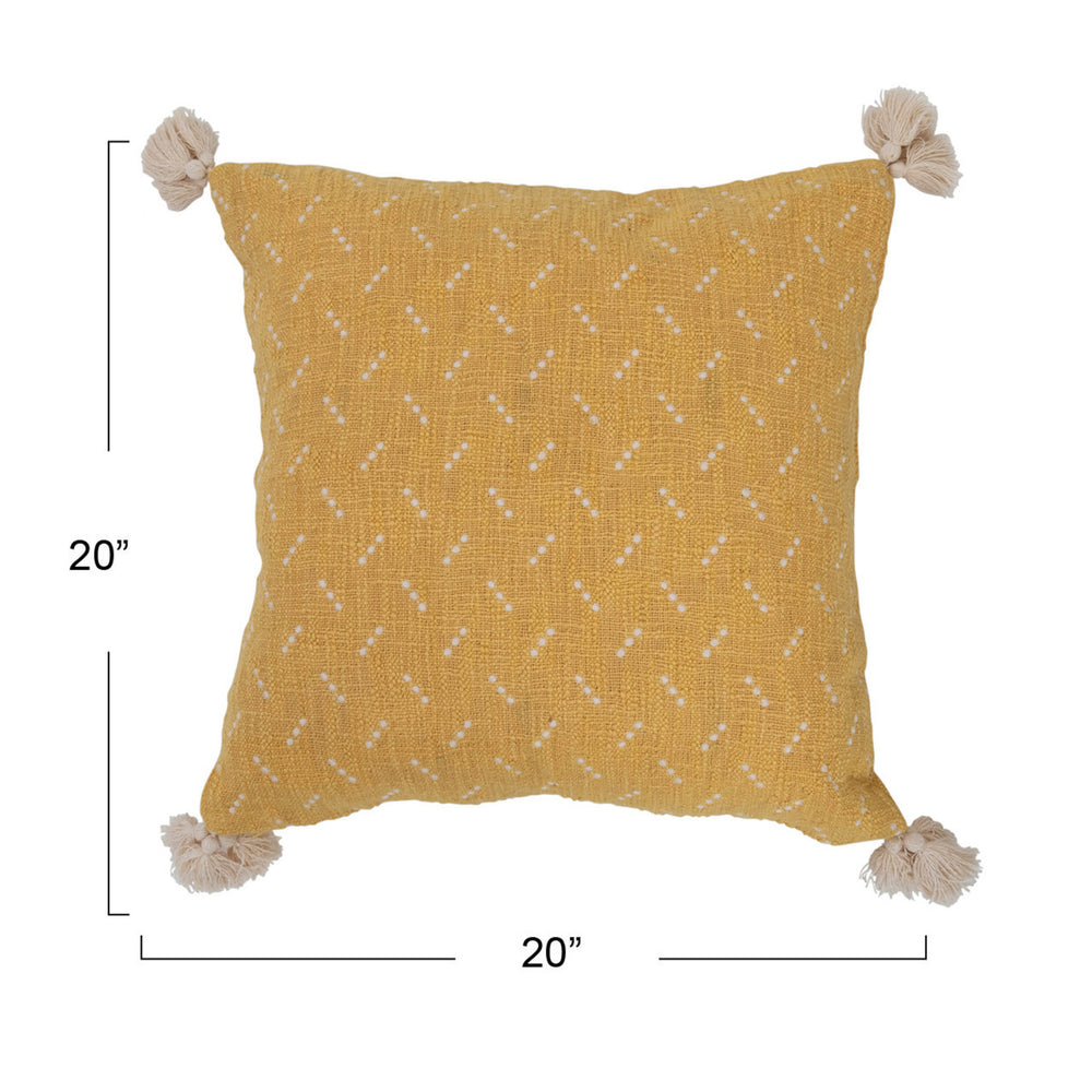 Cotton Slub Pillow w/ Embroidered Dots & Tassels