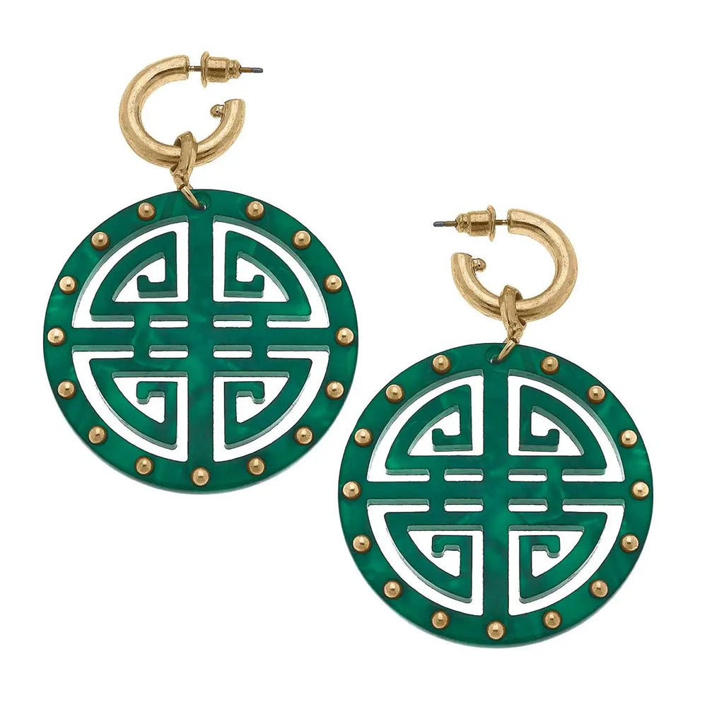 Jenson Greek Keys Resin Earrings in Green