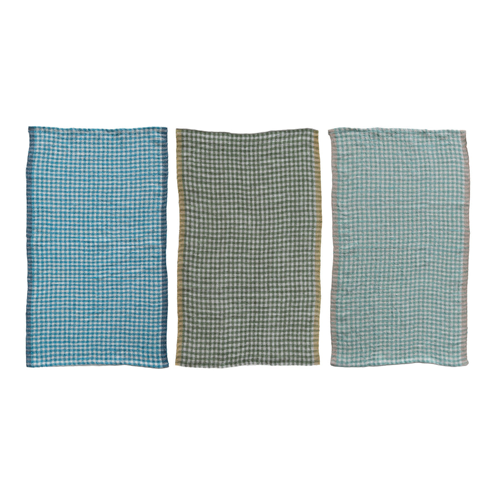 Woven Linen Tea Towel w/ Gingham Pattern, 3 Colors