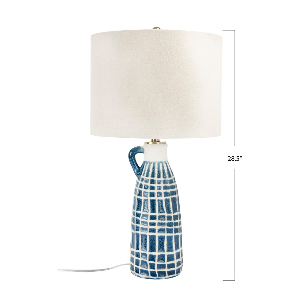 Stoneware Table Lamp with Embossed Grid Pattern