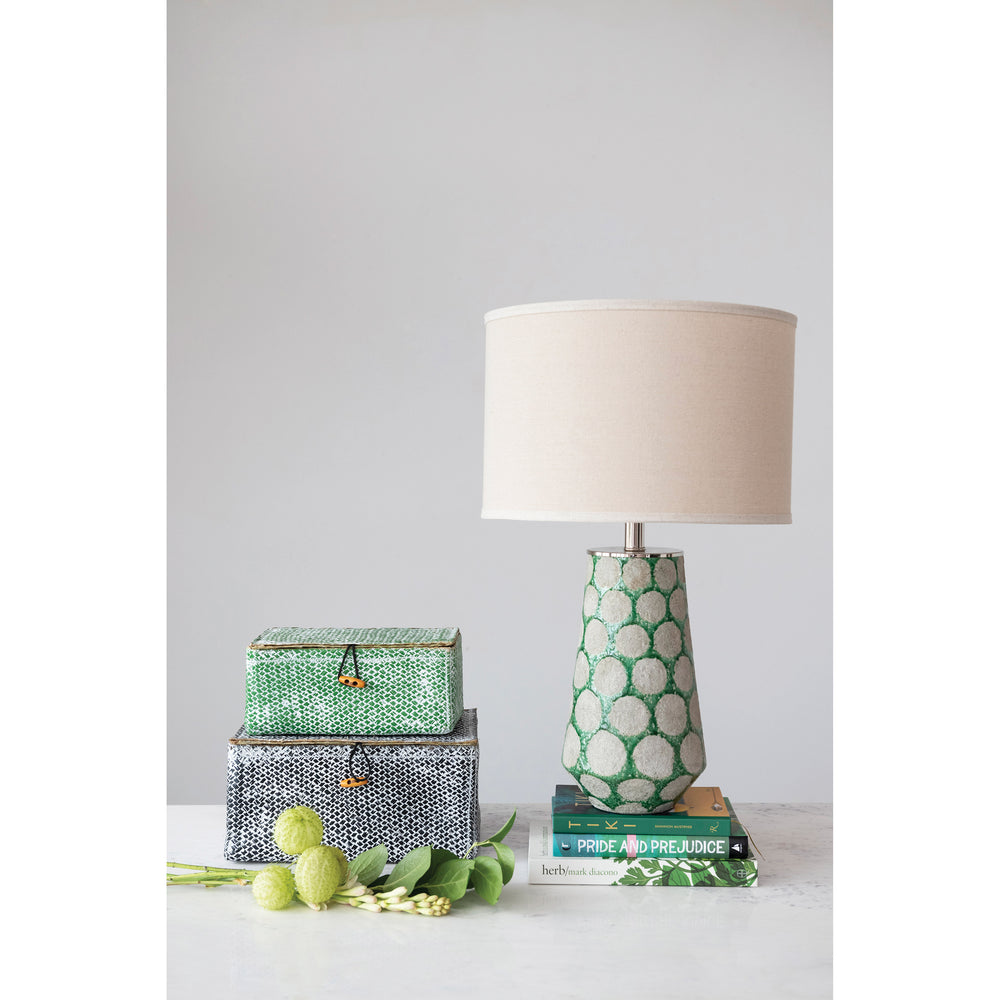 Terra-cotta Table Lamp with Wax Relief Dots and Linen Shade