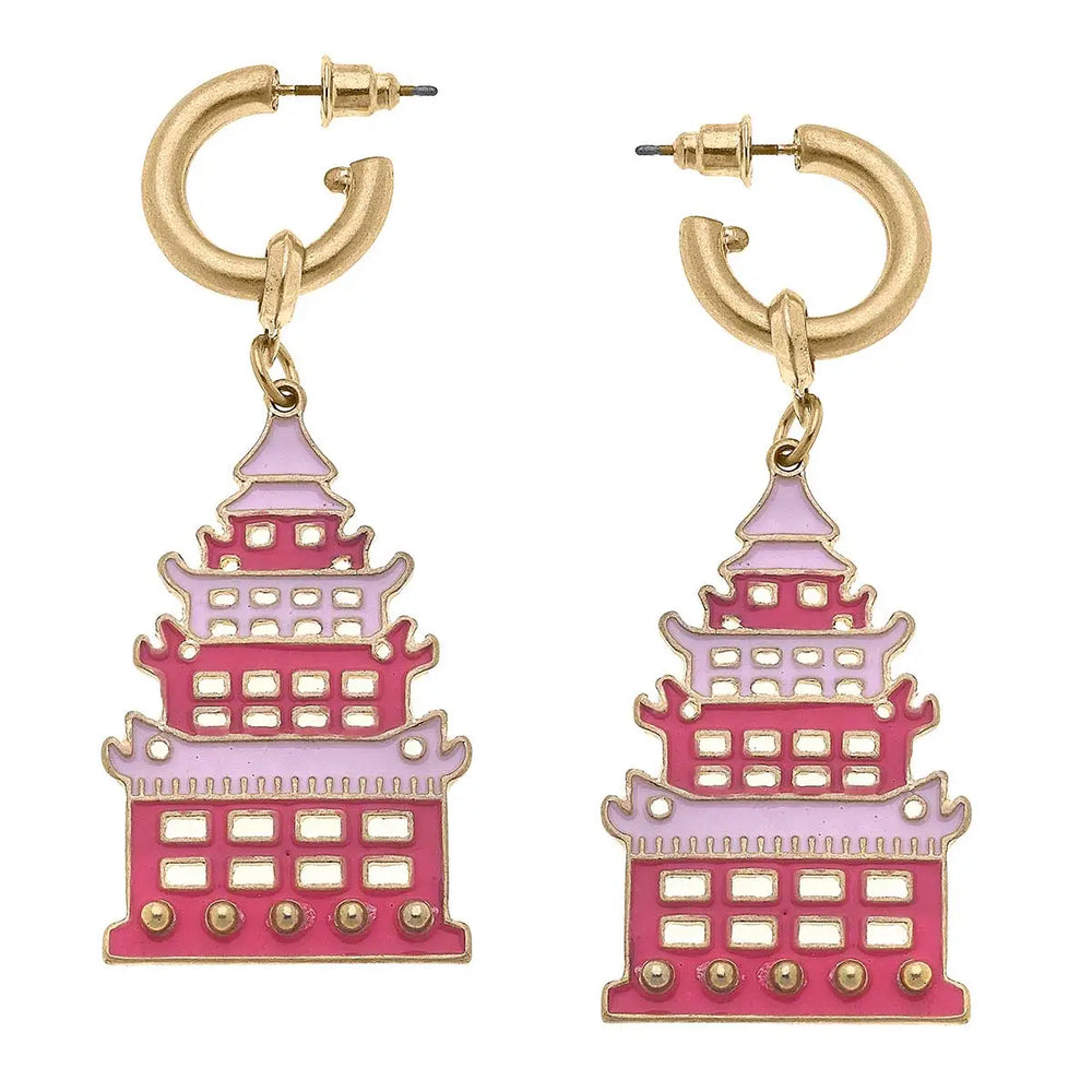Tiffany Enamel Pagoda Earrings in Pink