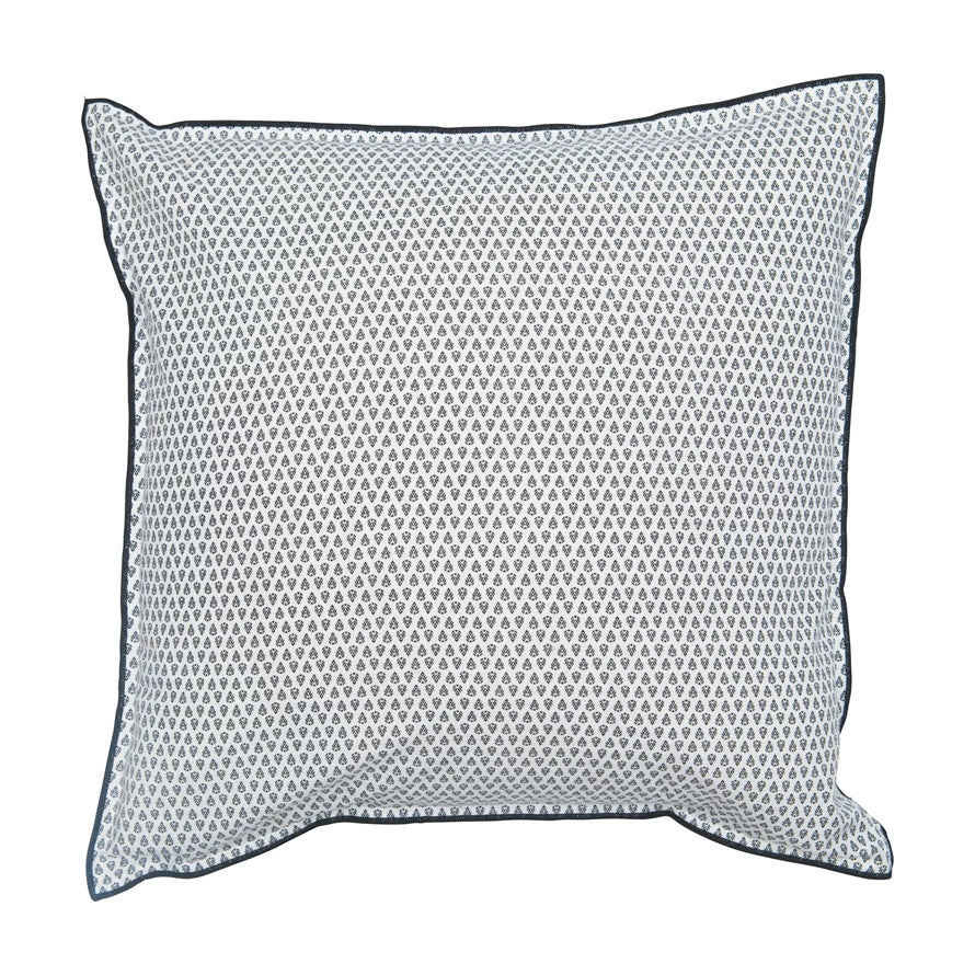 Square Cotton Printed Pillow w/ Pattern & Black Trim