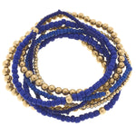 Tori Beaded Stretch Bracelets in Blue - Set of 7