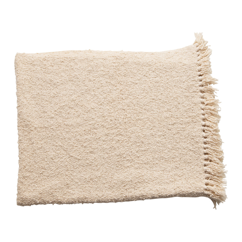Cotton Blend Boucle Throw with Fringe