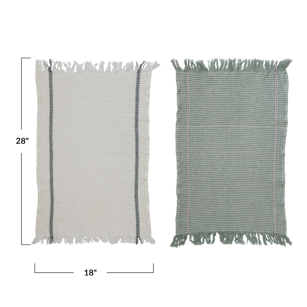 Cotton Waffle Weave Tea Towels w/ Fringe, 2 Colors