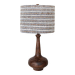 Mango Wood Table Lamp with Woven Cotton and Linen Striped Shade
