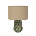Terra-cotta Table Lamp with Wax Relief Dots and Linen Shade