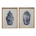 Wood Framed Glass Wall Décor w/ Cachepot, Blue & White, 2 Styles