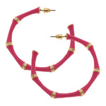 Celeste Enamel Bamboo Hoop Earrings in Pink