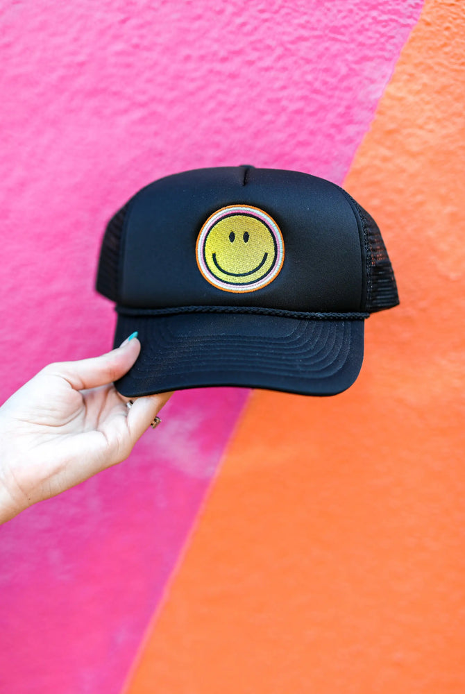 Happy Embroidered - Black Trucker Hat