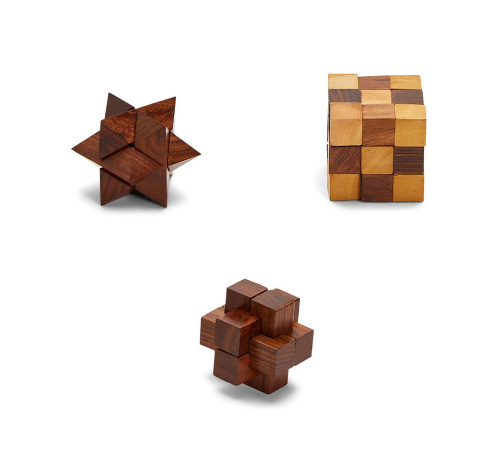 Set of 3 Puzzles in Hand-Crafted Storage Box