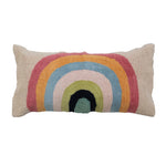 28" x 14" Cotton Tufted Lumbar Pillow w/ Rainbow & Chambray Back